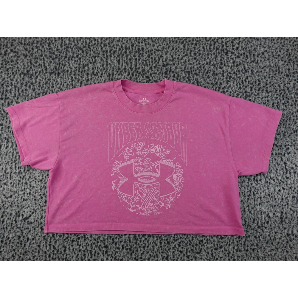 Under Armour Graphic Crop Top Womens XS Pink Excellent Acid Wash‎ 1383048